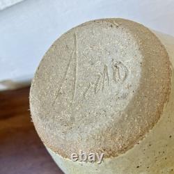 Vintage Samuel Azzaro Studio Pottery Vase Signed Sculptural Textured Ochre 8
