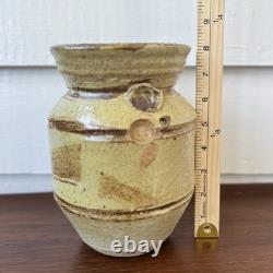 Vintage Samuel Azzaro Studio Pottery Vase Signed Sculptural Textured Ochre 8