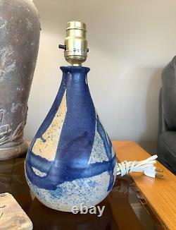 Vintage Schaefer Studio Art Pottery Chorded Table Lamp Dark Blue Glaze Signed