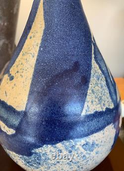 Vintage Schaefer Studio Art Pottery Chorded Table Lamp Dark Blue Glaze Signed