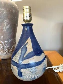 Vintage Schaefer Studio Art Pottery Chorded Table Lamp Dark Blue Glaze Signed
