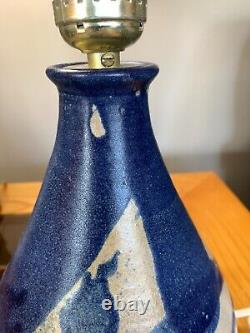 Vintage Schaefer Studio Art Pottery Chorded Table Lamp Dark Blue Glaze Signed