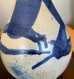 Vintage Schaefer Studio Art Pottery Chorded Table Lamp Dark Blue Glaze Signed