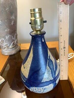 Vintage Schaefer Studio Art Pottery Chorded Table Lamp Dark Blue Glaze Signed