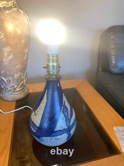 Vintage Schaefer Studio Art Pottery Chorded Table Lamp Dark Blue Glaze Signed