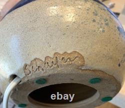 Vintage Schaefer Studio Art Pottery Chorded Table Lamp Dark Blue Glaze Signed