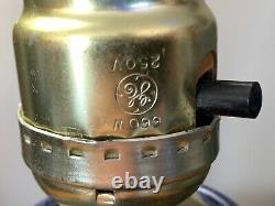 Vintage Schaefer Studio Art Pottery Chorded Table Lamp Dark Blue Glaze Signed
