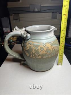 Vintage Schulps Studio Pottery Stoneware Pitcher 6.5in Jug Signed