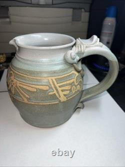 Vintage Schulps Studio Pottery Stoneware Pitcher 6.5in Jug Signed