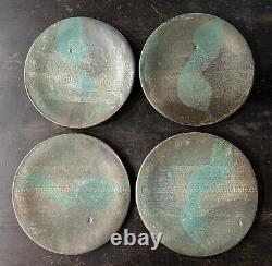 Vintage Set Of 4 Stoneware Studio Pottery Dinner Plates Mid Century Modern
