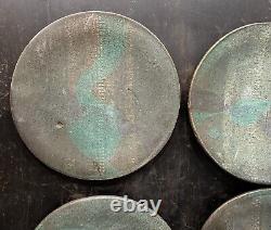 Vintage Set Of 4 Stoneware Studio Pottery Dinner Plates Mid Century Modern