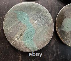 Vintage Set Of 4 Stoneware Studio Pottery Dinner Plates Mid Century Modern