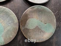 Vintage Set Of 4 Stoneware Studio Pottery Dinner Plates Mid Century Modern