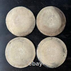 Vintage Set Of 4 Stoneware Studio Pottery Dinner Plates Mid Century Modern