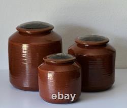 Vintage Set Of Three Studio Pottery Jars Containers Signed DH