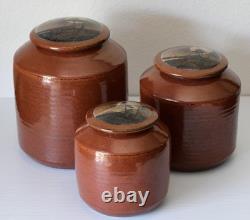 Vintage Set Of Three Studio Pottery Jars Containers Signed DH