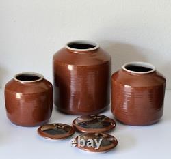 Vintage Set Of Three Studio Pottery Jars Containers Signed DH