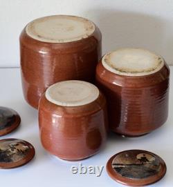 Vintage Set Of Three Studio Pottery Jars Containers Signed DH
