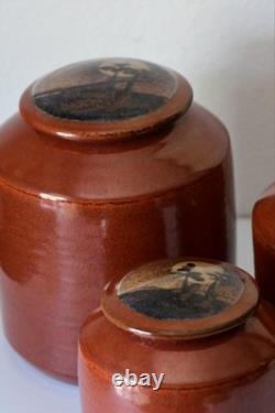 Vintage Set Of Three Studio Pottery Jars Containers Signed DH