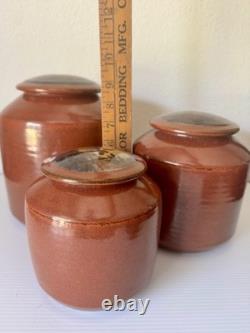 Vintage Set Of Three Studio Pottery Jars Containers Signed DH
