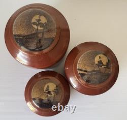 Vintage Set Of Three Studio Pottery Jars Containers Signed DH