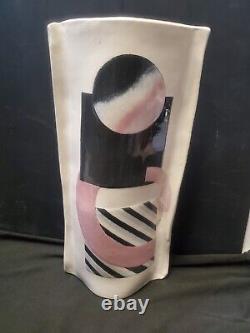 Vintage Signed 1980s Memphis New Wave Style Studio Pottery Vase and Tray
