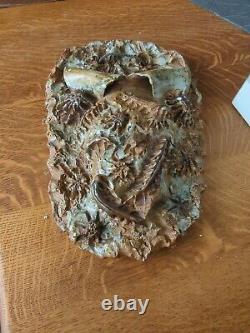 Vintage Signed Brutalist Texture Studio Pottery Wall Pocket Sculpture Planter