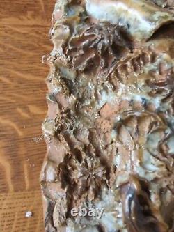 Vintage Signed Brutalist Texture Studio Pottery Wall Pocket Sculpture Planter