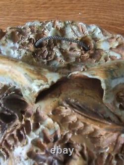 Vintage Signed Brutalist Texture Studio Pottery Wall Pocket Sculpture Planter