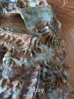 Vintage Signed Brutalist Texture Studio Pottery Wall Pocket Sculpture Planter
