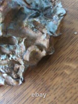 Vintage Signed Brutalist Texture Studio Pottery Wall Pocket Sculpture Planter