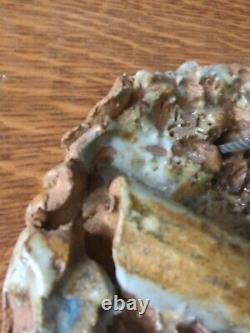 Vintage Signed Brutalist Texture Studio Pottery Wall Pocket Sculpture Planter