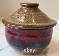 Vintage Signed Carl Sheehan Studio Art Pottery Two Piece Bowl w Lid Decor Gifts
