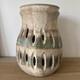 Vintage Signed D. Lewis Blue Art Pottery Large 8.5 Candle Holder Beige Green