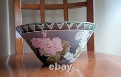 Vintage Signed Dorothy Staller Studio Pottery Pink Geraniums Bowl Syracuse NY