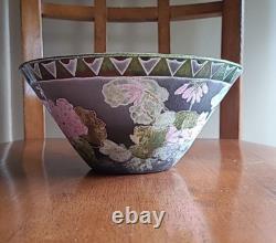 Vintage Signed Dorothy Staller Studio Pottery Pink Geraniums Bowl Syracuse NY