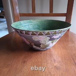 Vintage Signed Dorothy Staller Studio Pottery Pink Geraniums Bowl Syracuse NY
