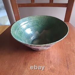 Vintage Signed Dorothy Staller Studio Pottery Pink Geraniums Bowl Syracuse NY