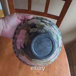 Vintage Signed Dorothy Staller Studio Pottery Pink Geraniums Bowl Syracuse NY