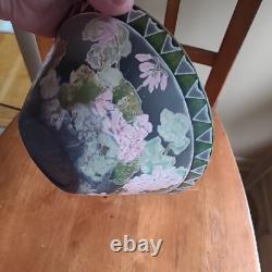 Vintage Signed Dorothy Staller Studio Pottery Pink Geraniums Bowl Syracuse NY