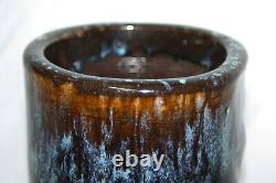 Vintage Signed Japanese Studio Stoneware Ceramic Vase- Blue Drip Glaze