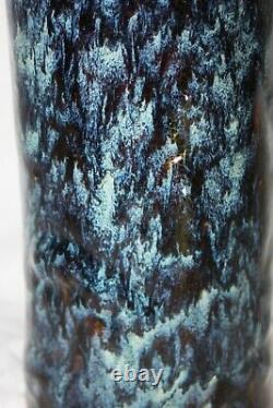 Vintage Signed Japanese Studio Stoneware Ceramic Vase- Blue Drip Glaze