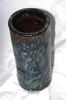 Vintage Signed Japanese Studio Stoneware Ceramic Vase- Blue Drip Glaze