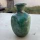 Vintage Signed LG /CG Studio Art Pottery Green Glaze Bulbous Vase 7 Flared Rim