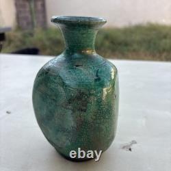 Vintage Signed LG /CG Studio Art Pottery Green Glaze Bulbous Vase 7 Flared Rim