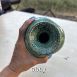 Vintage Signed LG /CG Studio Art Pottery Green Glaze Bulbous Vase 7 Flared Rim