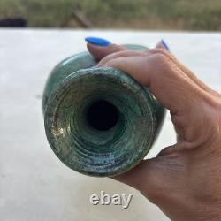 Vintage Signed LG /CG Studio Art Pottery Green Glaze Bulbous Vase 7 Flared Rim