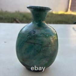 Vintage Signed LG /CG Studio Art Pottery Green Glaze Bulbous Vase 7 Flared Rim