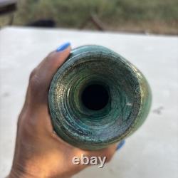 Vintage Signed LG /CG Studio Art Pottery Green Glaze Bulbous Vase 7 Flared Rim