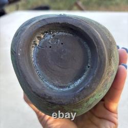Vintage Signed LG /CG Studio Art Pottery Green Glaze Bulbous Vase 7 Flared Rim